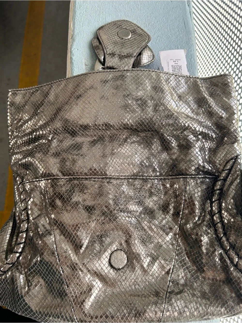 Jessica Simpson Metallic Snake-Effect Foldover Clutch in Gunmetal Bronze